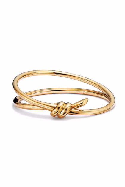 Elegant twisted gold knot bangle bracelet for women